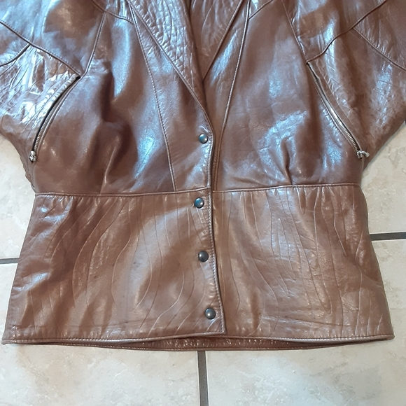 💥SALE💥 Vtg Miki  Martin Dolman Sleeve Brown Leather Batwing Aviator Jacket Med - Picture 5 of 17